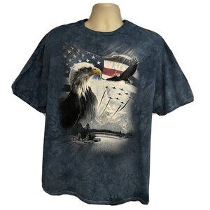 The Mountain Gray Tie Dye Eagle US Flag Graphic T-Shirt Large Stretch Patriotic